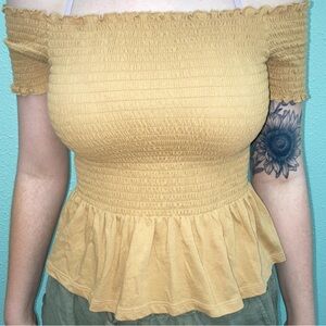American Eagle Yellow Smocked Peplum Top